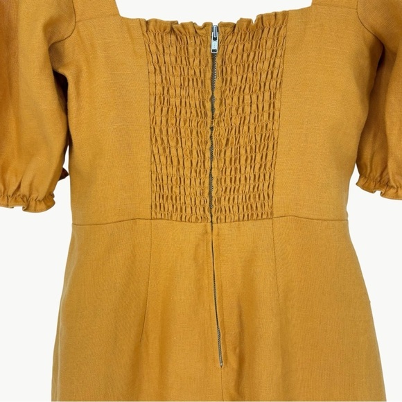 Reformation Spring Bow Linen Corset Mini Dress Size 6 Yellow Puff Sleeve A Line - Picture 12 of 14